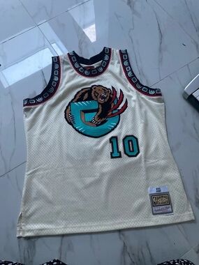 Mitchell & Ness Cream Teal Brown Bear Basketball Jersey